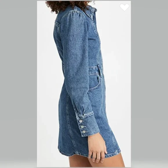 Boyish Emmett Puff Shoulder Denim Dress in Mirror Blue Size XL NWT - Picture 8 of 14